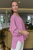 Made in Italy Cooper Needlecord Scoop Dip Back Top Indian Pink